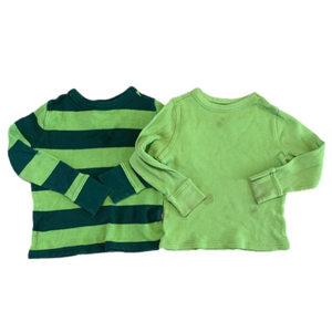 Old Navy Green Striped Long Sleeve Flannel Shirts Bundle of 2 Size 3T